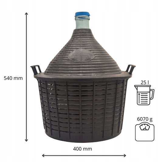 Balon Demijohn 25 L na wino cydr alkohol z plastikowym koszem i nakrętką