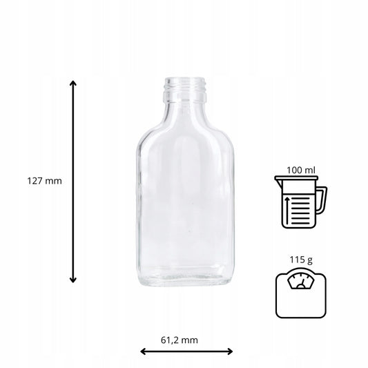 Butelka piersiówka 100ml szklana do alkoholi, wódka bimber sok nalewki