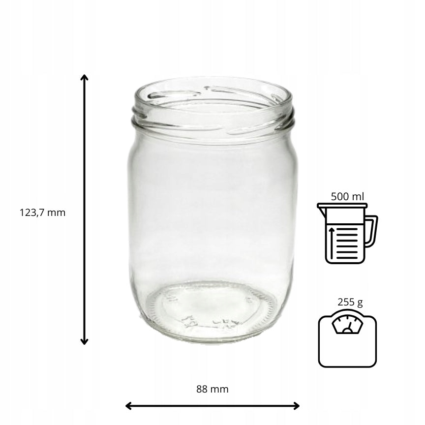 Słoik szklany 500 ml na ogórki kiszonki surówki miód przetwory owoce kompot