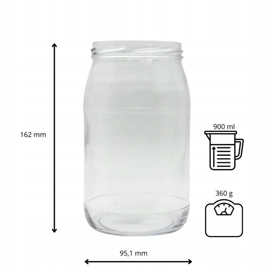 Słoik szklany 900 ml na ogórki kiszonki surówki miód przetwory owoce weki