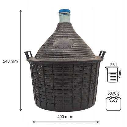 Balon Demijohn 25 L na wino cydr alkohol z plastikowym koszem i nakrętką