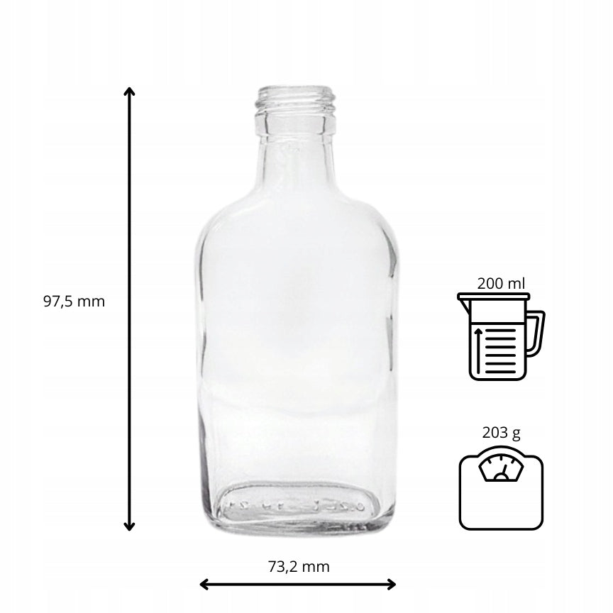 Butelka piersiówka 200ml szklana do alkoholi, wódka bimber sok nalewki