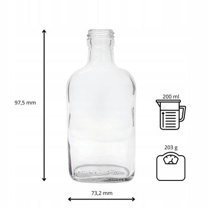 Butelka piersiówka 200ml szklana do alkoholi, wódka bimber sok nalewki