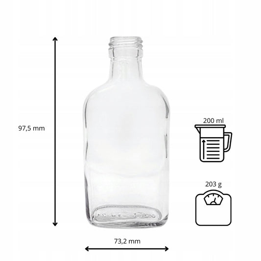 Butelka piersiówka 200ml szklana do alkoholi, wódka bimber sok nalewki
