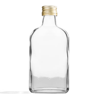 Butelka piersiówka 200ml szklana do alkoholi, wódka bimber + złota zakrętka