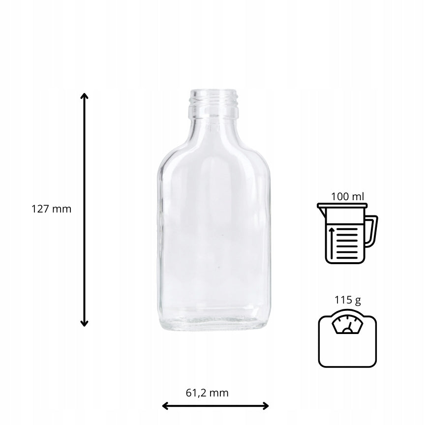 Butelka piersiówka 100ml szklana do alkoholi, wódka bimber sok nalewki