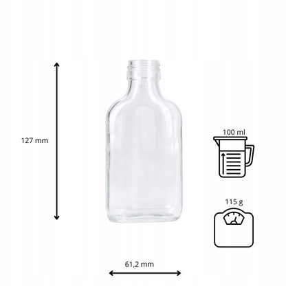 Butelka piersiówka 100ml szklana do alkoholi, wódka bimber sok nalewki