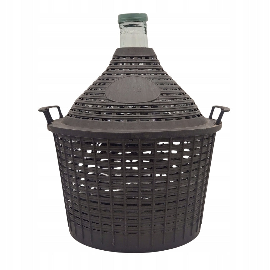 Balon Demijohn 15 L na wino cydr alkohol z plastikowym koszem i nakrętką