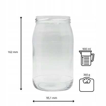 Słoik szklany 900 ml na ogórki kiszonki surówki miód przetwory owoce weki