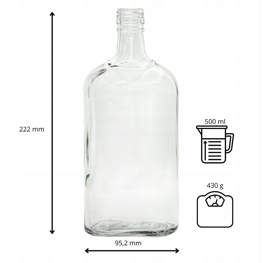 Butelka płaska 500ml piersiówka do alkoholi, wódka bimber sok nalewki